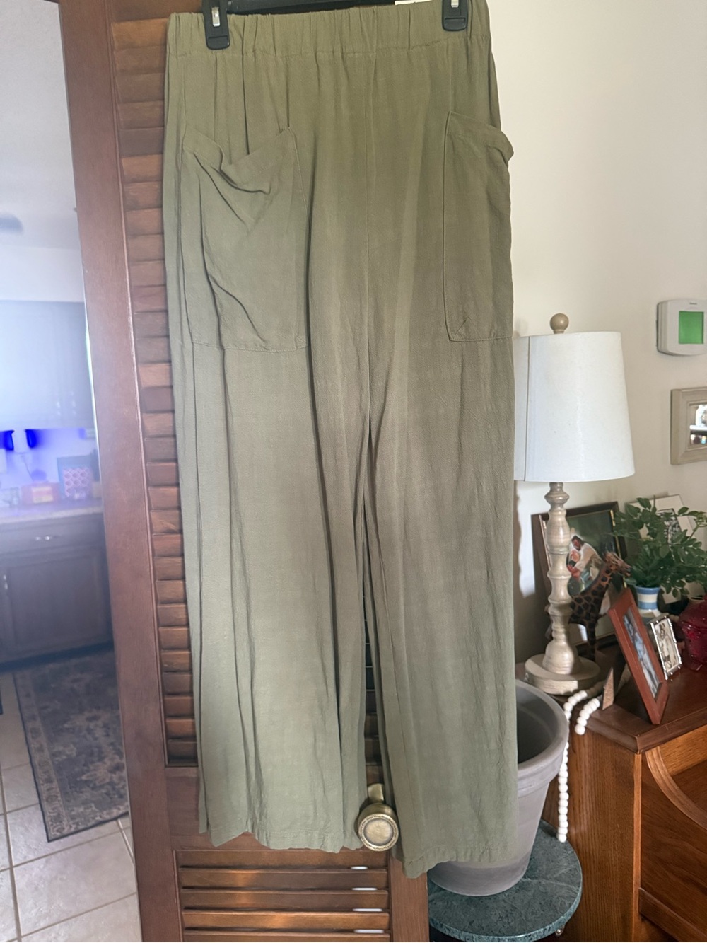 Three Bird Nest Olive Green Wide Leg Pull-On Pants - Picture 4 of 4
